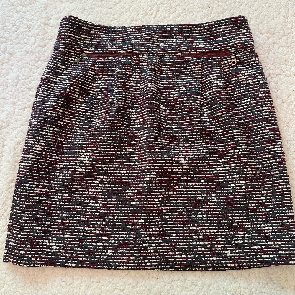 Loft Womens Mini Skirt Gray Maroon White Tweed Zipper Pockets Size 0P